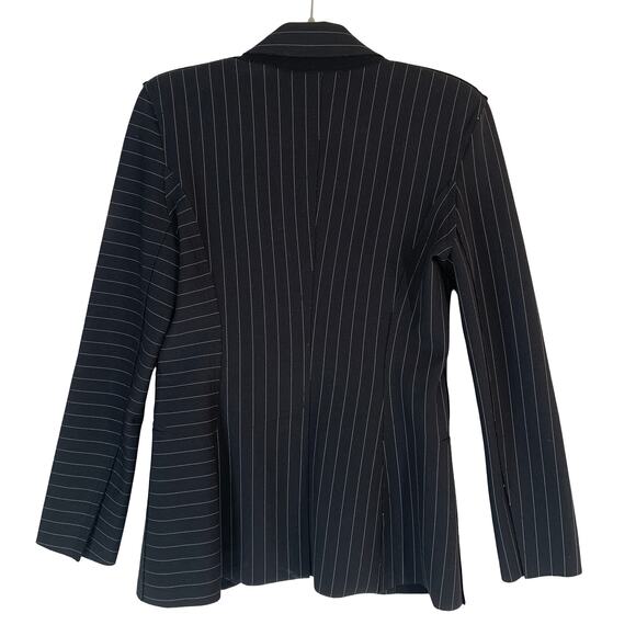 Norma Kamali Pinstripe Blazer Women $ Black Stretch Tailored Workwear Jacket - Picture 12 of 13